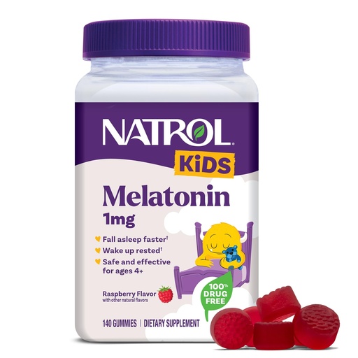[BRSRMCT6A4PW2235] Natrol Kids Melatonin Gummies 1mg, Children's Melatonin for Restful Sleep, 140 Raspberry-Flavored Sleep Gummies, 140 Day Supply