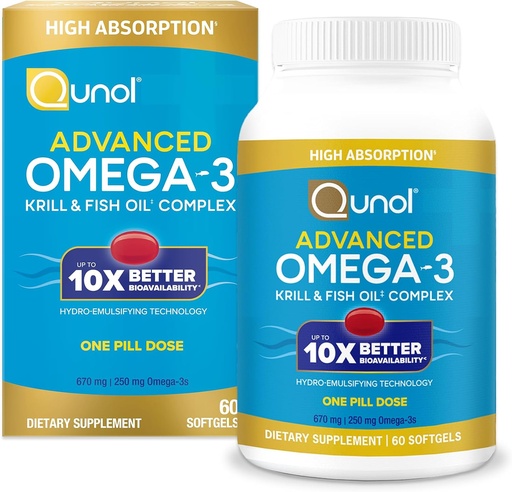 [BRSRAEIFB4GR6YDX] Qunol Advanced Omega 3 Krill and Fish Oil Complex, 10x Better Bioavailability, One Pill Dose, 250mg EPA & DHA, Supports Brain, Eye, Heart and Joint Health, 90 Count (Pack of 1)