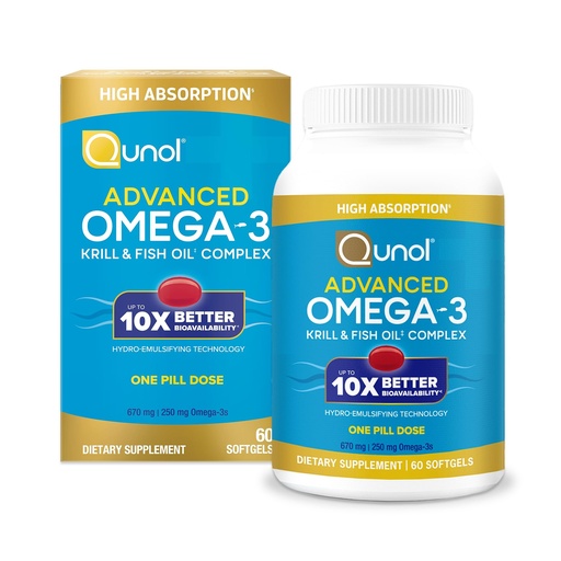 [BRSRAEIFB4GR6YDX] Qunol Advanced Omega 3 Krill and Fish Oil Complex, 10x Better Bioavailability, One Pill Dose, 250mg EPA & DHA, Supports Brain, Eye, Heart and Joint Health, 90 Count (Pack of 1)