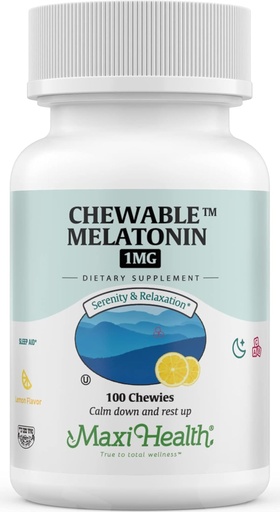 [BRSW2CD2OQMRYELD] Maxi Health Chewable Melatonin, Kosher Lemon Flavor, Melatonin for Adults &amp; Kids, Natural Aid for Adults &amp; Children, Melatonin Chewables Alternative to Melatonin Gummies Kids Dose, (100 Cuenta)