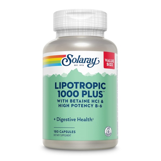 [BRSWKYQGCUPQIGY7] SOLARAY Lipotropic 1000 Plus – Digestive, Energy & Fat Metabolism Support, with Betaine HCl & Vitamin B-6, 180 Capsules