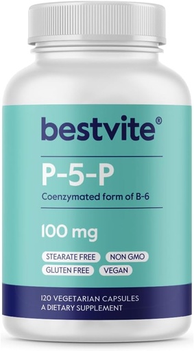 [BRSWGCA5C57BYHYU] BESTVITE P-5-P 100mg (120 Capsule Vegetariani) (CoEnzimated Form of B-6) - No Stearates - Vegan - Non OGM - Gluten Free - No Silicon Dioxide - No Gelatin