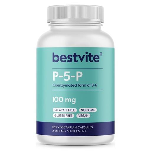 [BRSWGCA5C57BYHYU] BESTVITE P-5-P 100mg (120 Vegetarian Capsules) (CoEnzymated Form of B-6) - No Stearates - Vegan - Non GMO - Gluten Free - No Silicon Dioxide - No Gelatin