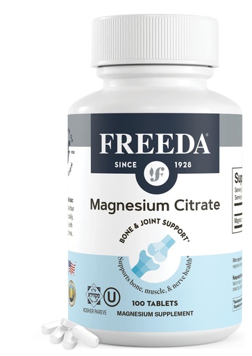 [BRSWGAITPIARQDTU] Freeda Magnesium Citrate 400 mg Coated Tablets – High Absorption Supplement for Muscle, Nerve & Relaxation Support – Vegan, Gluten-Free, Kosher – 100 Count