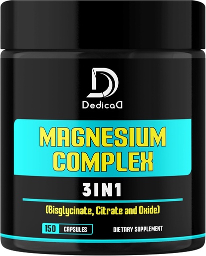 [BRSROFQOB56WCHTG] Magnesium Bisglycinate, Citrate & Oxide - 150 Capsules - 100mg Elemental Triple Magnesium Complex Supplement - Support for Energy Production, Muscle, Brain & Immune Health