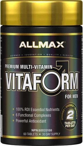 [BRSWIZACAAEAC3Q5] AllMAX VITAFORM - 60 טבליות - Premium Multivitamin for Men - שישה תרכובות פונקציונליות + ויטמין C, D3 & Zinc - 30 משרתות