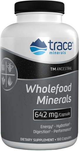 [BRSRMCQZOZ4AMDQU] Trace Minerals Wholefood Minerals - Body & Brain Health Support Supplement - Food Health Supplement with Wildflower Bee Pollen & Atlantic Kelp - Aids Nerve Function & Digestive Health - 180 Capsules