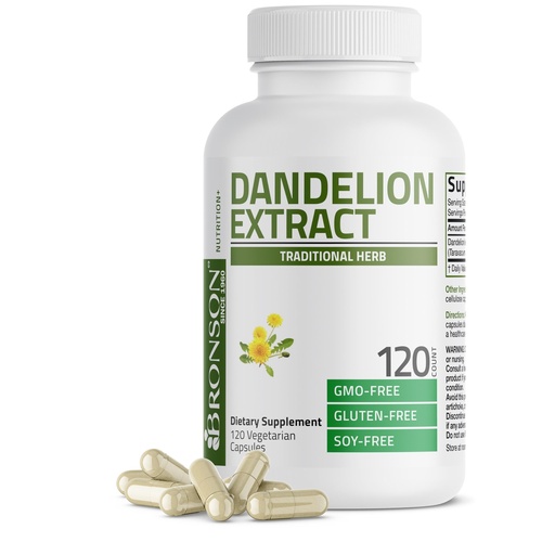[BRSRMHTYCQAWKFLF] Bronson Dandelion Extract High Potency Supplement, Supports Overall Good Health & Well-Being, Traditional Diuretic Herb - Non-GMO, 120 Vegetarian Capsules
