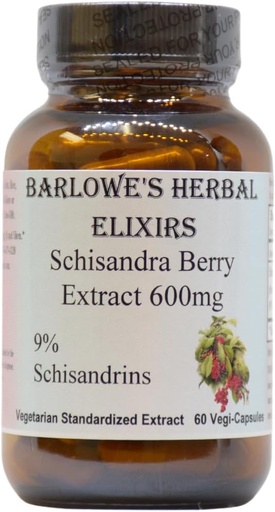 [BRSWIHD4OMBAK2I3] Barlowe's Herbal Elixirs Schisandra Berry | エキス | 9% Schisandrins | 600mg per Capsule | 60 Veggie Capsule | Non-GMO | ステアレートフリー | ガラス瓶