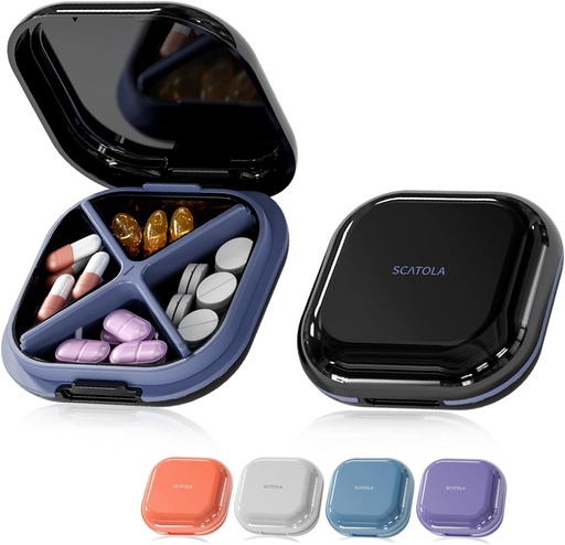 [BRSRAYD7O57A2CT7] Small Pill Case, Pill Box, Travel Pill Container, Portable, Pocket Pill Case for Purse, Mini Pill Organizer for Medicine, Cute 5 Colors (Black)