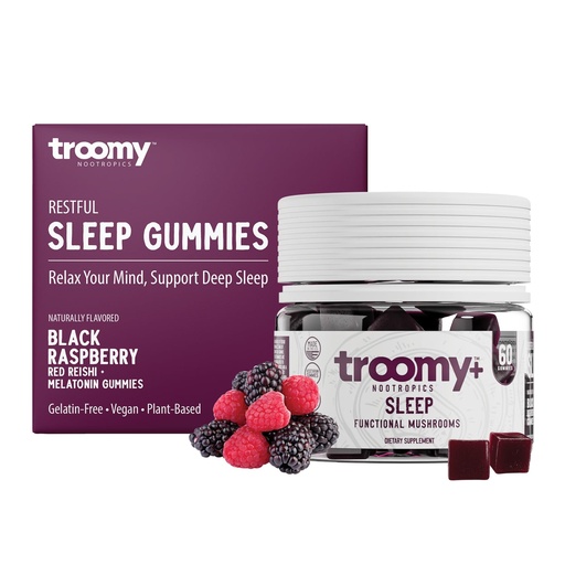 [BRSROZYZPNYBS3Y2] Troomy Sleep Gummies for Adults and Kids, Great Tasting Black Raspberry, Red Reishi Mushroom, Easy Restful Natural Sleep Aid, 60 Count