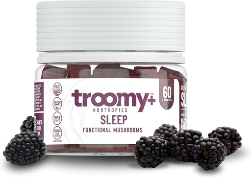 [BRSROZYZPNYBS3Y2] Troomy Sleep Reishi + Melatonin Great Tasting Mushroom Gummies - Atsedena eta estresa murrizten laguntzen du - Black Raspberry - 60 Count