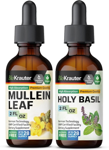 [BRSRAGIZAANQYELG] BIO KRAUTER Mullein Tincture 2 Fl. Oz. & Holy Basil Tincture 2 Fl. Oz.