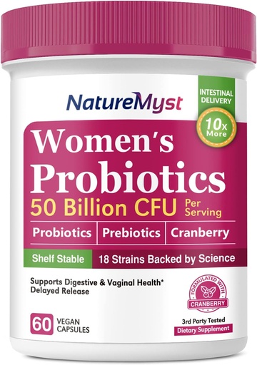 [BRSRMYAFBV5AGFL2] Women’s Probiotics, 50 Billion CFU, 18 Strains for Women, Plus Prebiotic & Cranberry, Support Digestive, Vaginal & Urinary Health, Shelf Stable, 60 Delayed Release Vegan Caps
