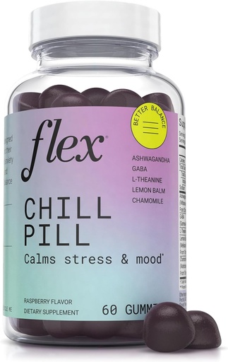 [BRSROFD3CIPBU33G] FLEX Chill Pill - Stress Relief - Balance - Hjælper til at slappe af - Ashwagandha - L- Theanine - GABA - Kamille - Lemon Balm - Berry Flavor - Vegan- Friendly - Gluten- Free - 60 Gummies (Chill Pill)