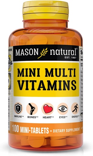 [BRSWIEADOUHWKGT4] MASON NATURAL Mini Multi Vitaminas, Vitaminas A, C, D3, E, B1, B2, B3, B6, B12, Folato y Calcio para la salud general, 100 Day Supply