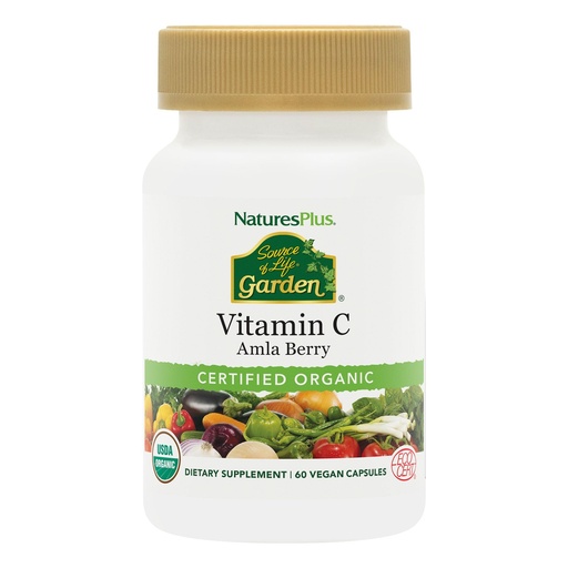 [BRSWIZT3A4GA2HTA] NaturesPlus Source of Life Garden Vitamin C - 60 Capsules - Immune System Support - USDA Certified Organic, Non-GMO, Vegan, Gluten Free - 30 Servings