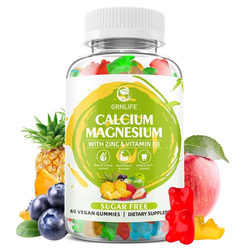 [BRSRAYY5CAHA2D36] Calcium Magnesium Zinc Supplement with Vitamin D3, Sugar Free Calcium Gummies for Women Men, High Potency Magnesium Gummies for Bone & Muscle & Immune Health, Mixed Flavors - 60 Count
