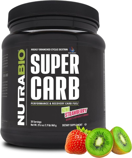[BRSWEC3YAR7QID3U] NutraBio Super Carb, Süsivesikud Pulber klastriga Dekstriin & Elektrolüüdid, Advanced Carb Supplement Pulber treeningu kütus, jõudlus ja lihaste taastamine, Tsükliline Dekstriin, Kiwi Maasikas, 30 Sv
