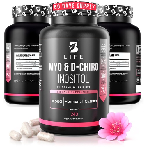 [BRSRM2YKAV5AG33A] B Life Company Myo-Inositol & D-Chiro Inositol 40:1 for Women | I Inositol Supplement for Women | Hormone Balance, Fertility & Cycle | Vitamin B8, Insulin & Flo Ovarian Support | 240 Caps