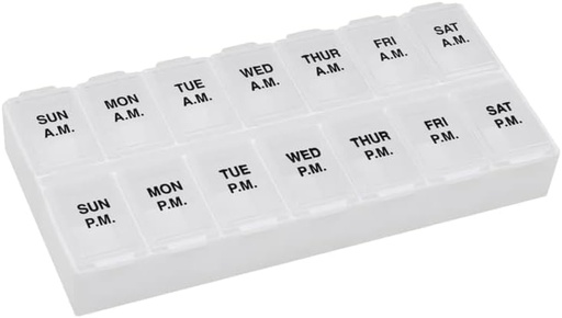 [BRSW2AYQOIBQGCTV] Remind N' Time Weekly (7-Day) AM/PM Pill Organizer, Vitamin and Medicine Box, Large Compartments, 2 Times a Day, Clear Lids