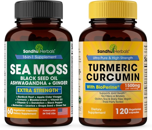 [BRSRAFAYPMMAKCDX] Sandhu Herbals Seamoss & Turmeric Curcumin s Bioperine Kapsule