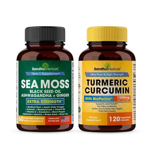 [BRSRAFAYPMMAKCDX] Sandhu Herbals Seamoss & Turmeric Curcumin with Bioperine Capsules | Supports Immune, Digestive, Cognitive, Skin & Hair Health