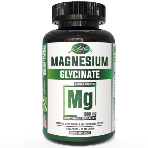 [BRSW2YDQBVYWKCDV] ZYY Pure Magnesium Glycinate Capsules 1000mg Maximum Strength, Chelated for High Absorption Magnesium Supplement for Sleep, Muscle, Brain, Bone and Heart Health, 3rd Party Tested, 180 Capsules