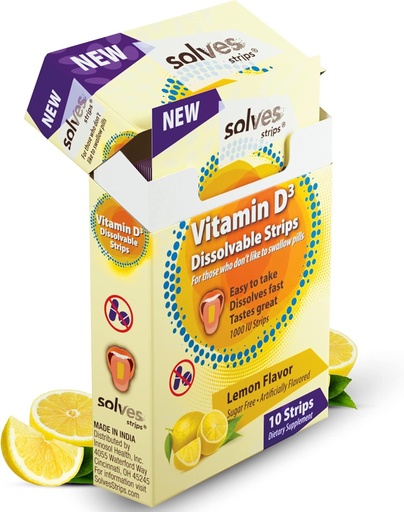 [BRSWYHYTPMHWGE3L] Solves Strips® Swift Vitamin D3 Uptake - Lemon Zest Twist, High Potency, Sugar Free, All-Natural, Pill-Free, Daily Bone & Immune Health Essential (Pack of 30)