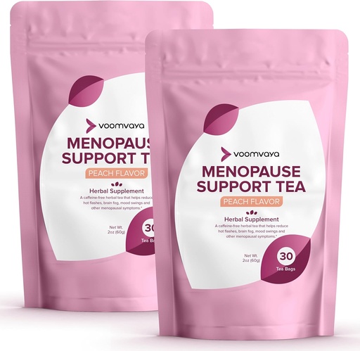 [BRSROEI2BABRACLA] VoomVaya Save 10% on Menopause Support Tea 2-Pack Bundle - Natural Menopause Relief for Women w/Red Clover & Black Cohosh - Night Sweats & Hot Flashes Relief - Peach Flavor - 90 Teabags