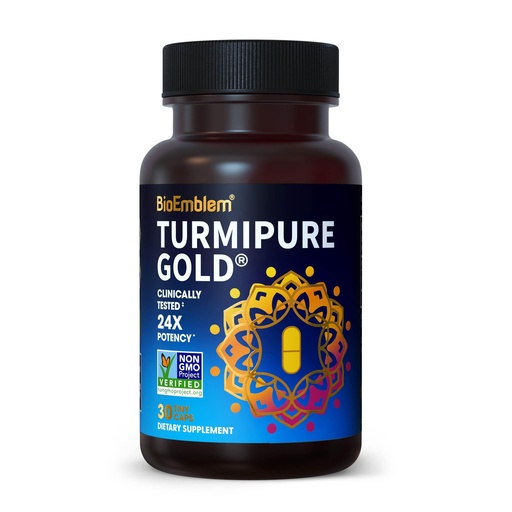 [BRSRMYAZPIBAKHLK] BioEmblem Turmeric Curcumin with Clinically Studied TurmiPure - 1 Small Cap Daily, 24x More Absorption Than Others - Joint Support, Healthy Inflammation Tumeric Supplements - Non-GMO - 30 Servings
