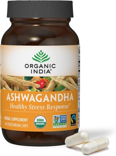 [BRSROHQBAF4AOCA3] Capsulele INDIA Ashwagandha - Suplimentul organic Ashwagandha - Root Vegan Ashwagandha, Gluten-Free, Kosher, Non-GMO, Susţine relieful de stres, energie şi somn - 60 capsule