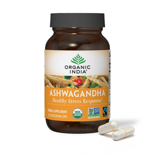 [BRSROHQBAF4AOCA3] ORGANIC INDIA Ashwagandha Capsules - Organic Ashwagandha Supplement - Vegan Ashwagandha Root, Gluten-Free, Kosher, Non-GMO, Supports Stress Relief, Energy, and Sleep - 60 Capsules
