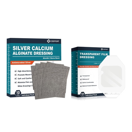 [BRSRAZQ7A4FGYGTV] Silver Calcium Alginate Dressing (4''x4''10pcs) +Transparent Film Dressing (2.36" x 2.75" 100Pcs)