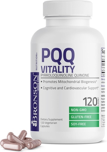 [BRSWYZQ6BZYBMCLP] Bronson PQQ Vitality 20mg Pyrolochinolină Quinon supliment promovează biogeneză mitocondrială non-GMO, 120 Capsule vegetariene