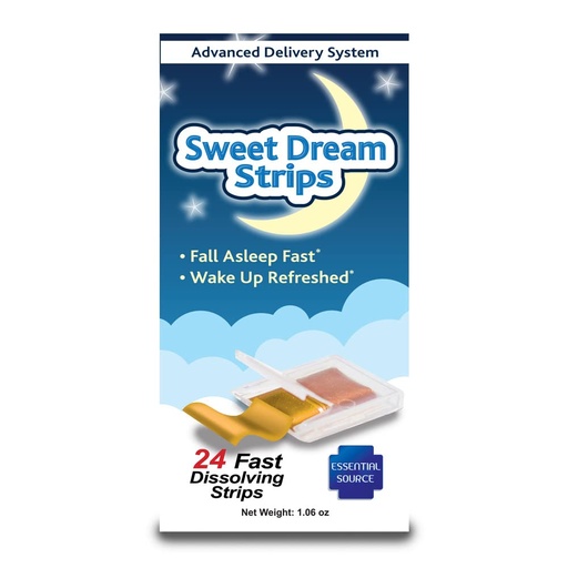 [BRSWIYAOBQPR43TK] Essential Source Sweet Dream Strips – Fast Dissolve Sleep Aid for Relaxation & Restful Nights, Melatonin Sleep Support, Rapid Absorption, Convenient Water-Free Strips, 24 Count