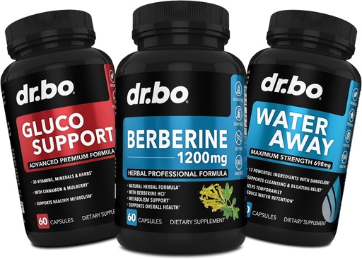 [BRSRAEI7PIBRAYIZ] DR BO Berberine Supplement Metabolism Support & Water Pills - 1200mg Berberine HCL Supplement för hälsosamt metaboliskt stöd - Premium HCL 600mg Per Capsule & Water Pills Diuretics Retention