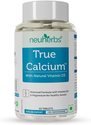[BRSROHT3BB5WE3I2] Tru Calcium 1000mg Supplement for Men & Women with Plant Based Vitamin D3 & Natural Magnesium for Healthy Bones - 60 Vegan Tablets