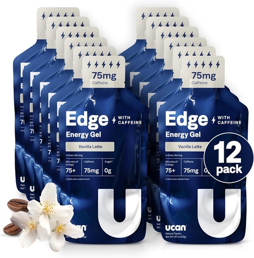 [BRSRAGA6CUOWAAD6] UCAN Edge Energy Gel Shots, Vanilla Latte + Koffein (12, 2 Unze Packets) für Laufen, Training, Workouts, Fitness, Radfahren, Crossfit | Sugar-Free, Vegan, & Keto Friendly Energy