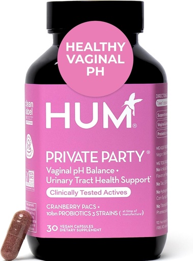[BRSWYH36AENBUF3B] HUM Private Party Vaginal Probiotics for Women, pH Balance and Urinary Tract Support Vaginal Probiotic Supplement with Cranberry & Lactobacillus Blend, Women's Health Cranberry Pills, 30 Capsules