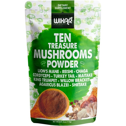 [BRSRMYITA5YBOGTG] Wixar Mushroom Powder - Ten Treasure Mushrooms Extract Supplement Blend for Coffee & Smoothies - Lions Mane, Turkey Tail, Reishi, Chaga, Shiitake, Cordyceps, Complex - 4oz Mushroom Supplement