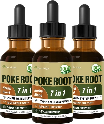 [BRSRAFICBMPG2E3G] Poke Root Extract Drops pro podporu Lymfatického systému, Lymfatický Drainment dodatek pro lymfodémy, 7 v 1 Formule s Goldenseal pro imunitní podporu, Pampeliška pro Detox & Cleanse. 6oz