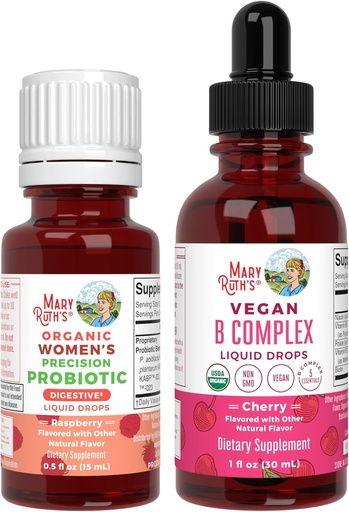 [BRSRAGAKA4FW2FA6] MaryRuth Organics Precision Probiotic for Women (Raspberry) & B Complex Drops (Cherry) | USDA Organic, Clean Label Project Verified® | Vitamins for Gut Health & Immunity | Vegan, Non-GMO, Gluten Free