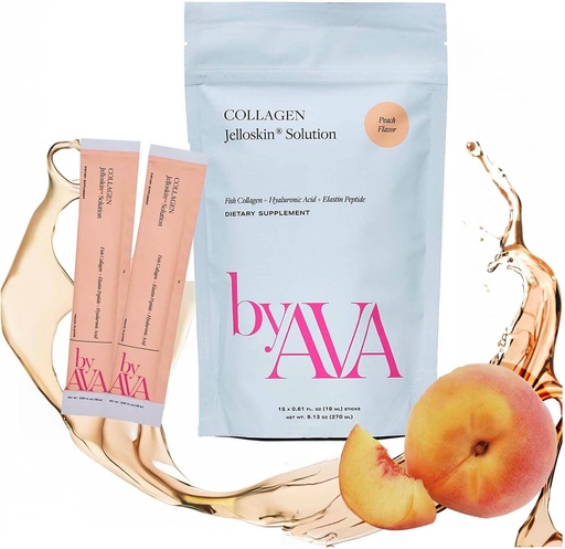 [BRSROBILO57WOADU] byAVA Liquid Collagen Jelloskin Solution | Marine Collagen Peptides + Hyaluronic Acid + Elastin peptides Triple Supplements - Hair Skin and Nails | Hydrolyzed Fish Collagen for Women |15 Packets Peach