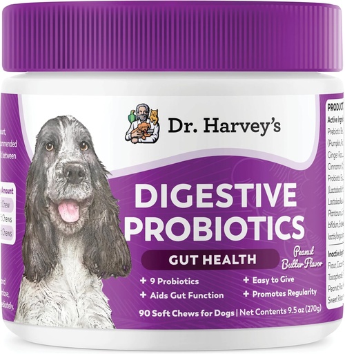 [BRSROYYOA56RYAY2] Dr. Harvey's Digestive Probiotic Soft Chews üçün, Gut Health, Diarrhea və Bowel Support üçün 9 Probiyotiks, Peanut Butter Flavor (90 Chews)