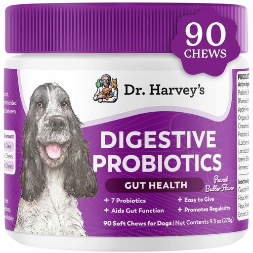 [BRSROYYOA56RYAY2] Dr. Harvey's Digestive Probiotic Soft Chews for Dogs, 9 Probiotics for Gut Health, Diarrhea and Bowel Support, Peanut Butter Flavor (90 Chews)