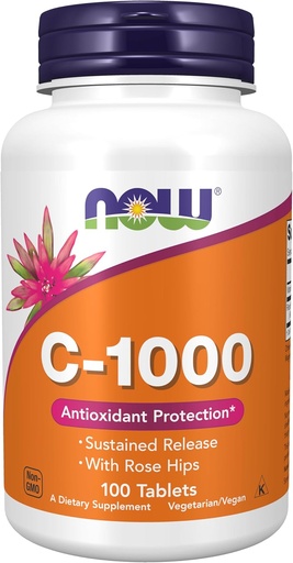[BRSWIYQTB55BWH32] NOW Foods Supplements, Vitamin C-1,000 with Rose Hips, Sustained Release, Antioxidant Protection*, 100 Tablets
