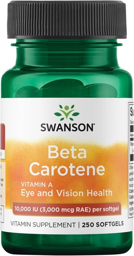 [BRSWIYYZCADWK23Y] Swanson Beta-Caroteno - Vitamina A Suplemento Promoción de la Salud Inmunitaria, Ojo &amp; Esquía - Natural Wellness Fórmula - (250 Softgels, 3000mg Cada uno)
