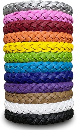 [BRSW2EA7BUFBSCL6] 12 Pack Mosquito Repellent Bracelets, Solid Color Individually Wrapped Leather Insect & Bug Repellent Wrist Bands for Kids & Adults Outdoor Camping Fishing Traveling