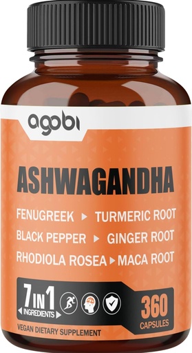 [BRSRMYA7OQFWKD3U] 7 in 1 Ashwagandha 8050mg - Combined With Fenugreek, Maca, Turmeric, Rhodiola, Ginger, And Black Pepper - Mood, Strength, Spirit and Energy Support Supplement - 360 Capsules - 12 Month Supply